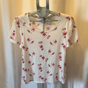 Lucky Brand Red Floral on White Short Sleeve Tee